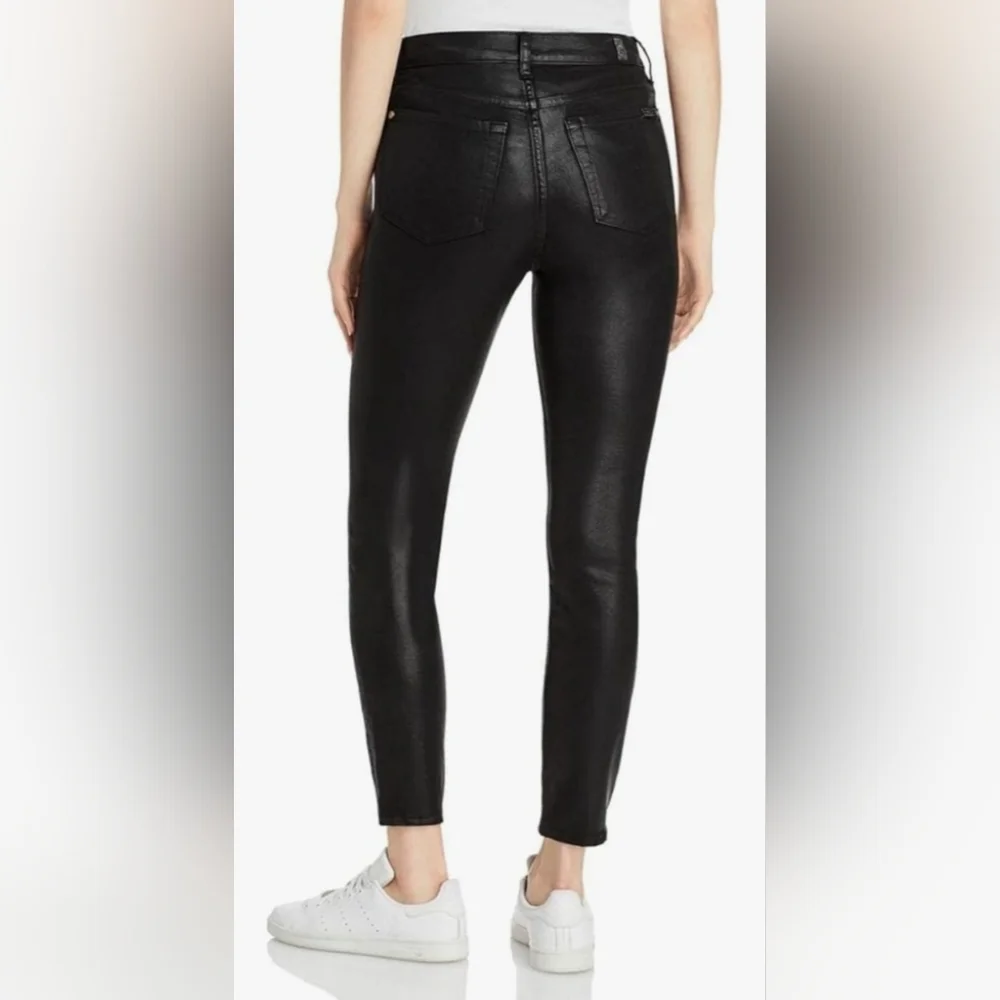 7 For All Mankind Women's High Rise Skinny Fit ankle Jean Front Black Back - Picture 2 of 8